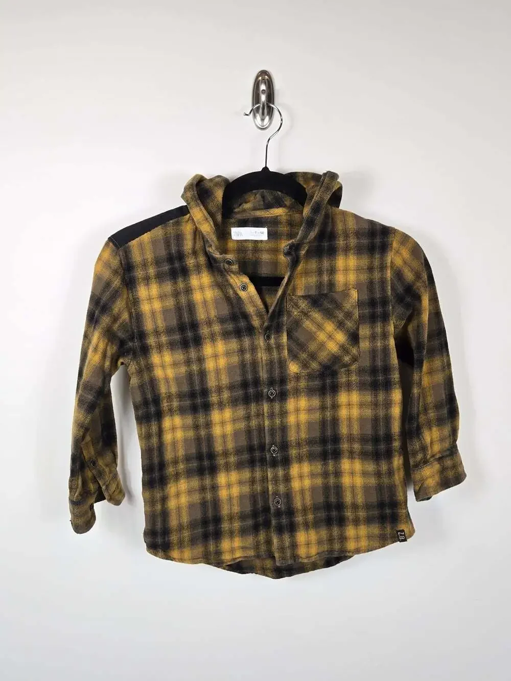 Kids Yellow & Black Plaid Hooded Shirt - Unbranded